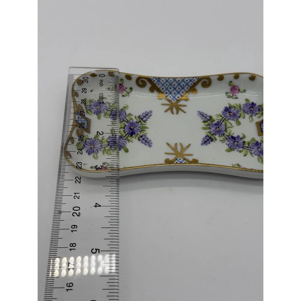 Limoges France Porcelain Hand Painted Floral Pattern Tray/dish 5”x3”